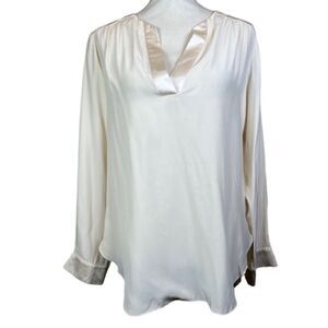 Amanda Uprichard Silk Blouse Ivory White Split Satin Neck Cuffs Size Medium